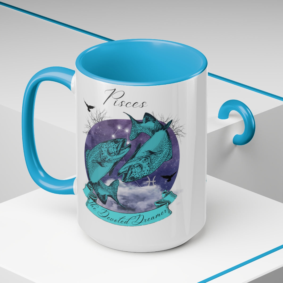 Pisces Zodiac The Devoted Dreamer Two-Tone Coffee Mugs, 15oz | Zodiac Gift Mugs