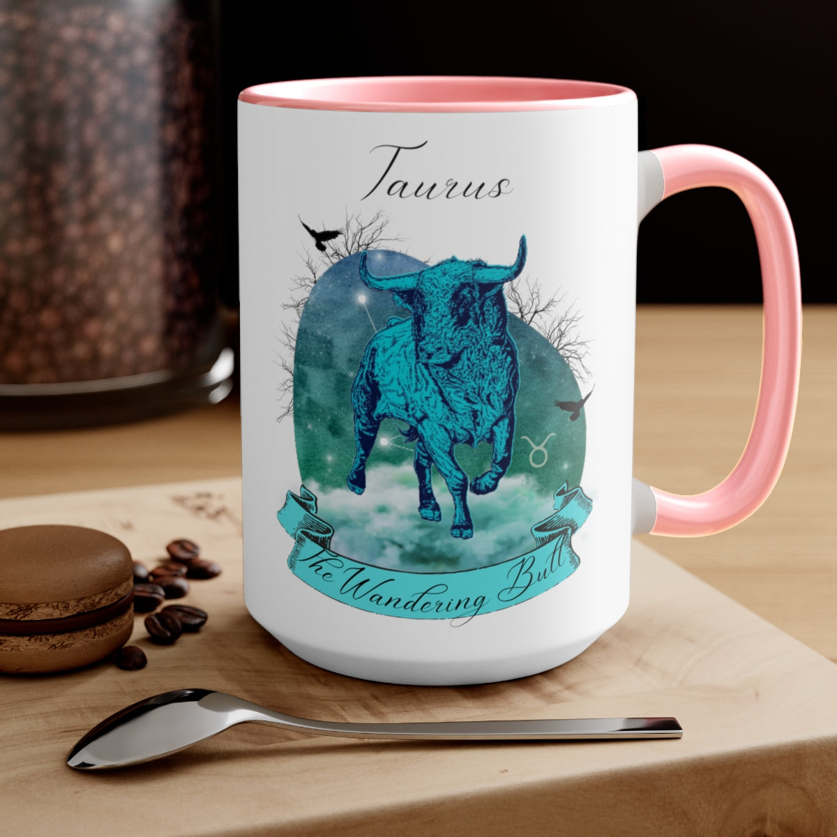 Taurus Zodiac The Wandering Bull Two-Tone Coffee Mugs, 15oz