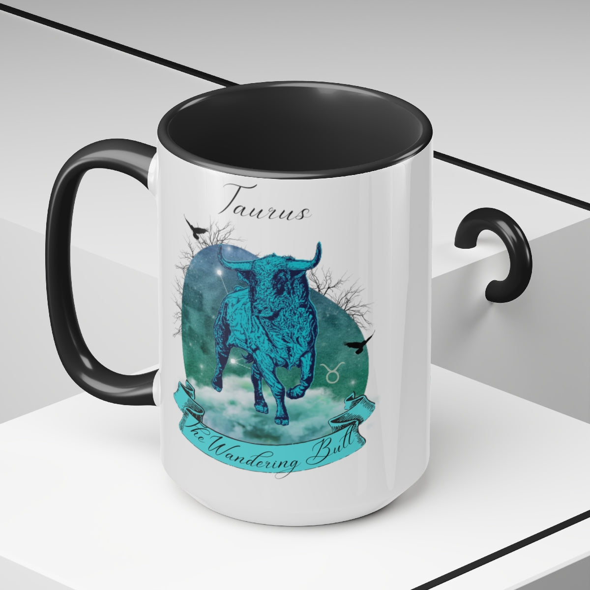 Taurus Zodiac The Wandering Bull Two-Tone Coffee Mugs, 15oz