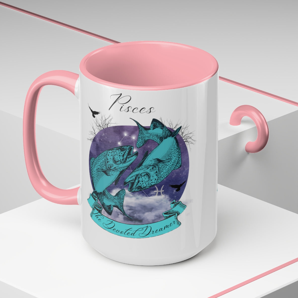 Pisces Zodiac The Devoted Dreamer Two-Tone Coffee Mugs, 15oz | Zodiac Gift Mugs