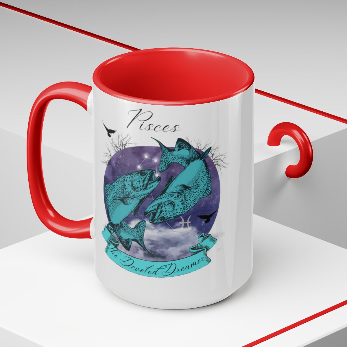 Pisces Zodiac The Devoted Dreamer Two-Tone Coffee Mugs, 15oz | Zodiac Gift Mugs