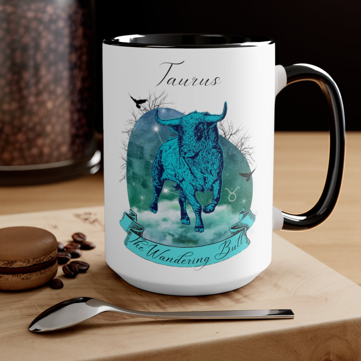 Taurus Zodiac The Wandering Bull Two-Tone Coffee Mugs, 15oz