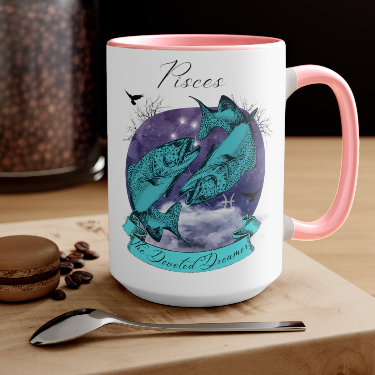 Pisces Zodiac The Devoted Dreamer Two-Tone Coffee Mugs, 15oz | Zodiac Gift Mugs