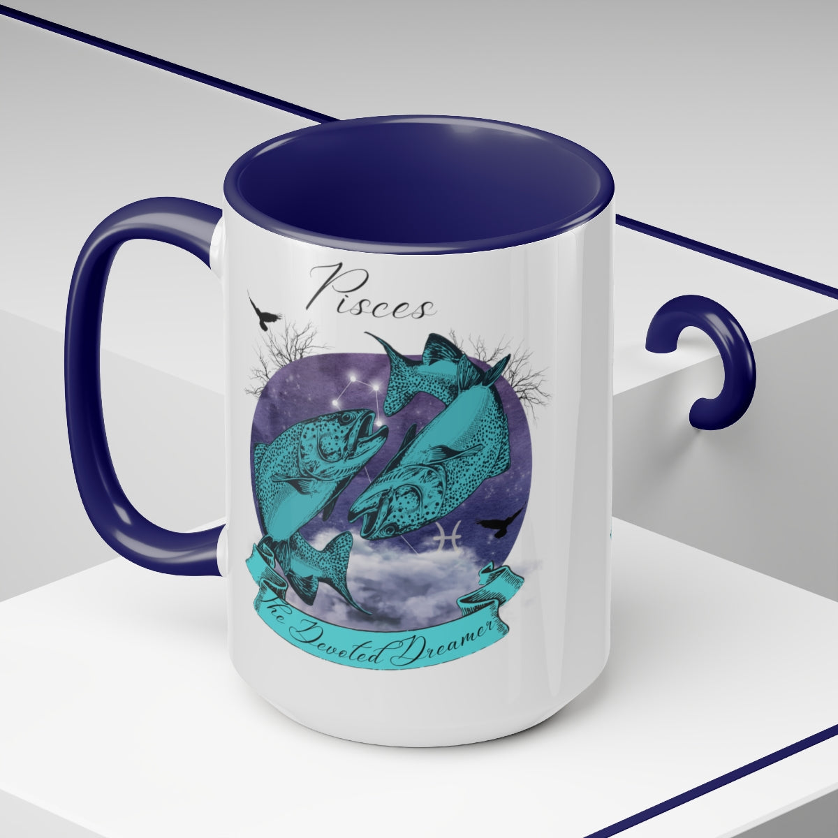 Pisces Zodiac The Devoted Dreamer Two-Tone Coffee Mugs, 15oz | Zodiac Gift Mugs