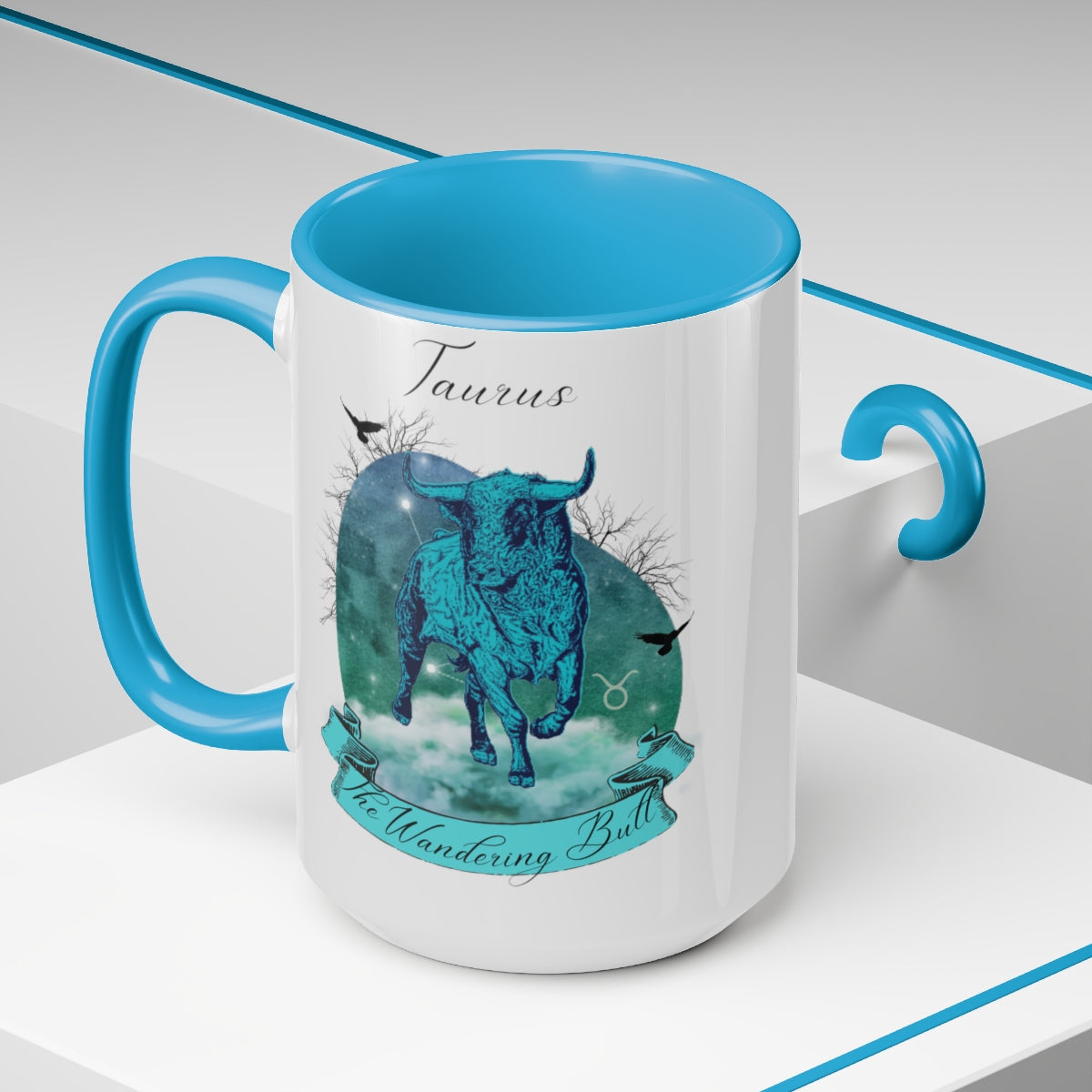 Taurus Zodiac The Wandering Bull Two-Tone Coffee Mugs, 15oz