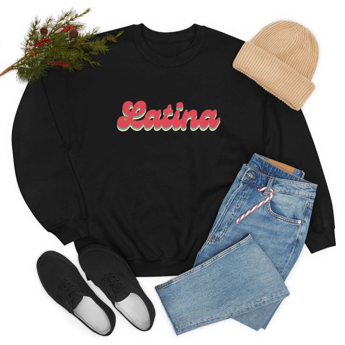 Latina Retro Crewneck Sweatshirt, Latina Shirts, Latina Sweatshirts, Hispanic Women, Latina Women, Snazzy Latina Top