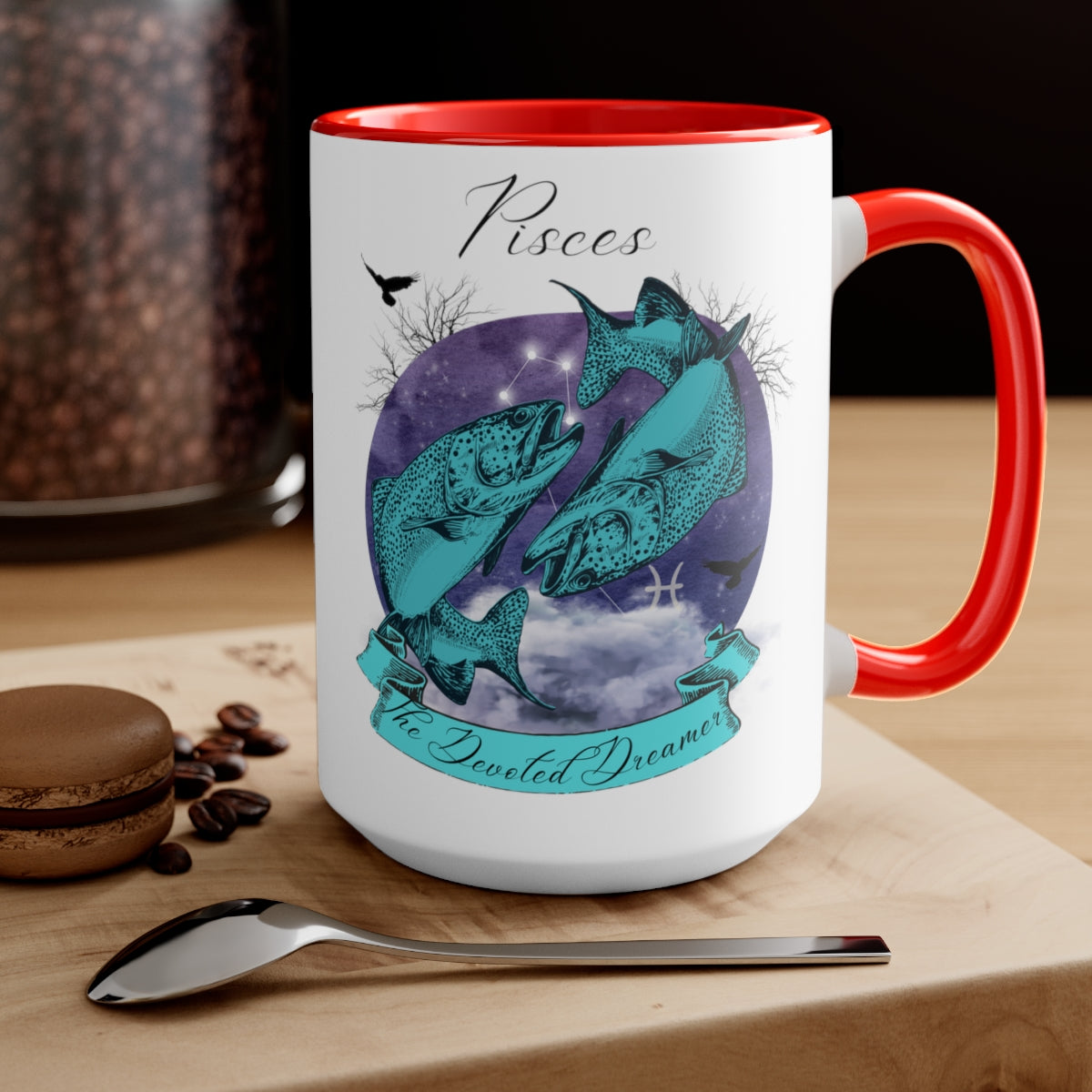 Pisces Zodiac The Devoted Dreamer Two-Tone Coffee Mugs, 15oz | Zodiac Gift Mugs