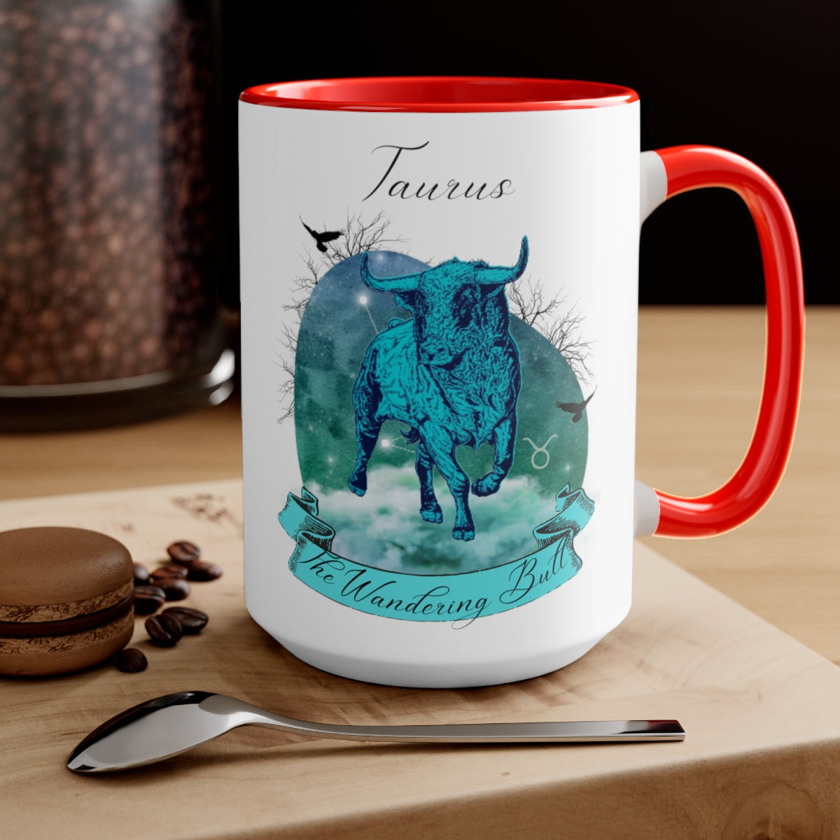 Taurus Zodiac The Wandering Bull Two-Tone Coffee Mugs, 15oz
