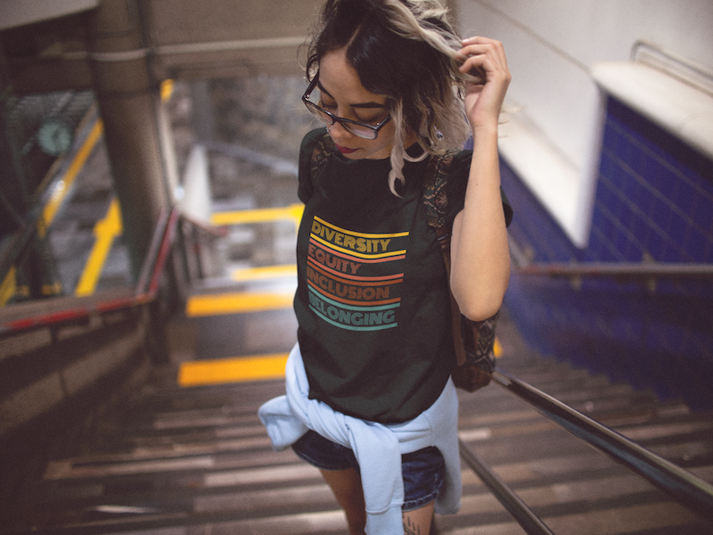 Black T Shirt with Diversity Equity Inclusion Belonging design