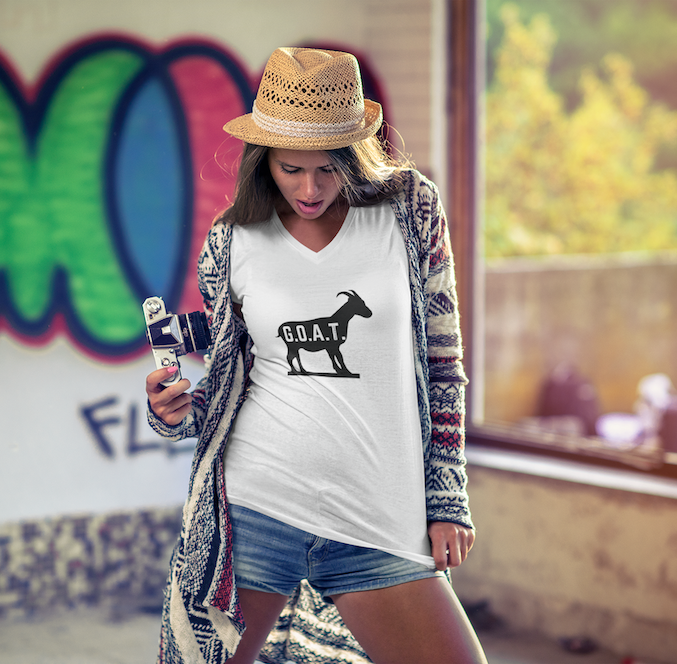 G.O.A.T on Goat V Neck T Shirt | Greatest of All Time Shirt | Unisex Jersey Short Sleeve V-Neck Tee
