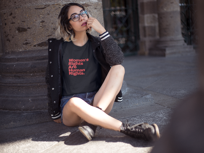 Dope Women's Rights Are Human Rights in Red Font T Shirt. Period