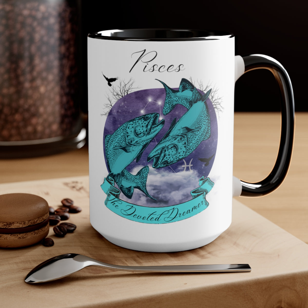 Pisces Zodiac The Devoted Dreamer Two-Tone Coffee Mugs, 15oz | Zodiac Gift Mugs