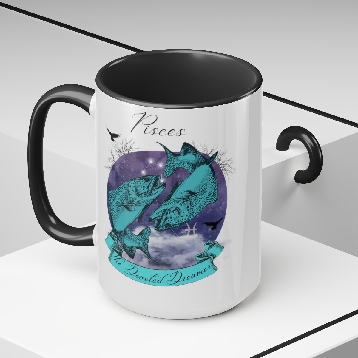 Pisces Zodiac The Devoted Dreamer Two-Tone Coffee Mugs, 15oz | Zodiac Gift Mugs