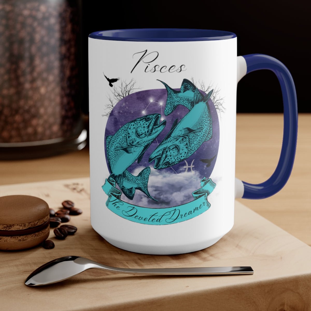 Pisces Zodiac The Devoted Dreamer Two-Tone Coffee Mugs, 15oz | Zodiac Gift Mugs