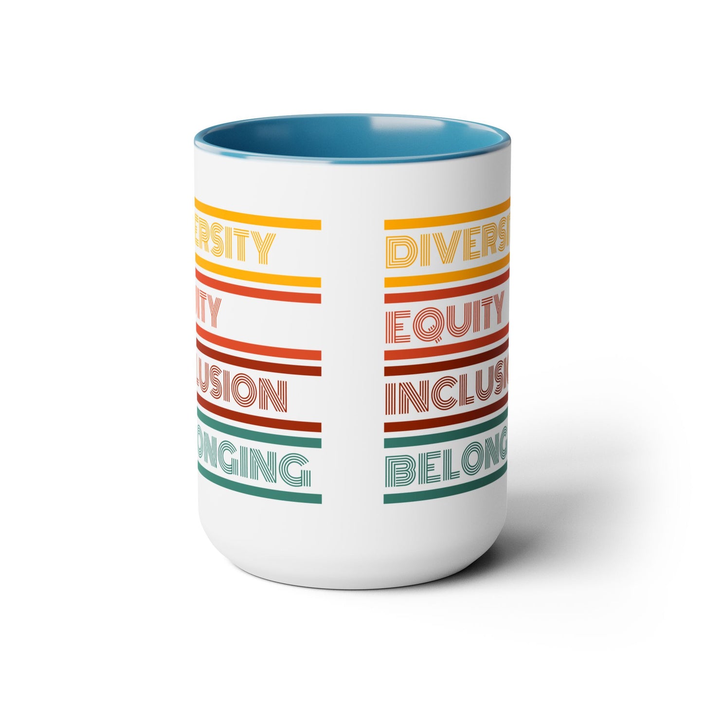 Diversity Equity Inclusion Belonging DEI B Two-Tone Coffee Mugs, 15oz | DEI Gift Mugs