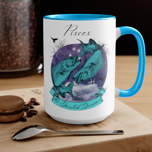 Pisces Zodiac The Devoted Dreamer Two-Tone Coffee Mugs, 15oz | Zodiac Gift Mugs
