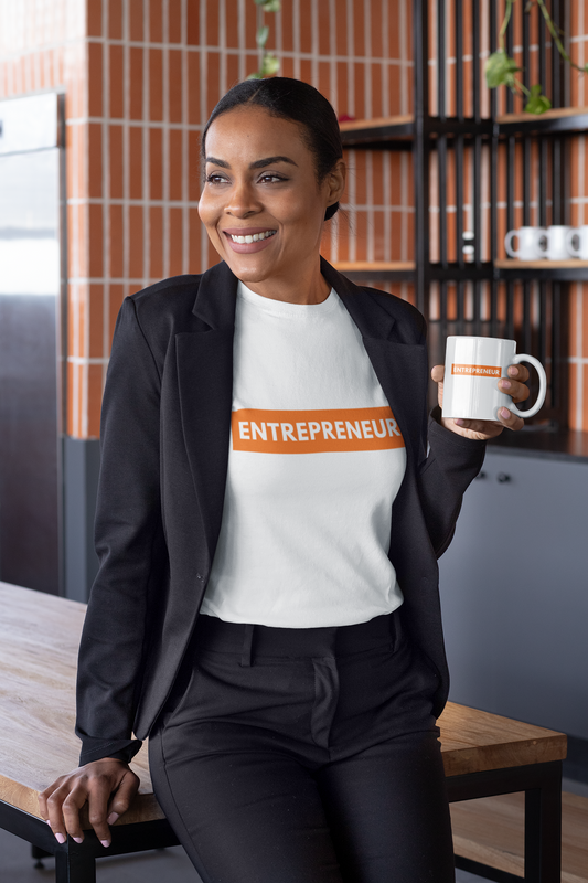 Orange Entrepreneur Business Owner Fitted Women's Tee | Black Shirt White Text | The Boyfriend Tee