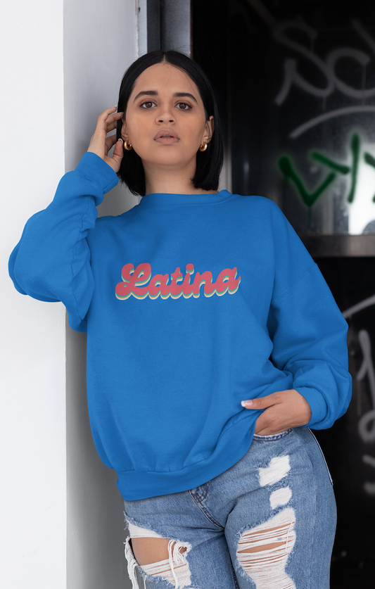 Latina Retro Crewneck Sweatshirt, Latina Shirts, Latina Sweatshirts, Hispanic Women, Latina Women, Snazzy Latina Top