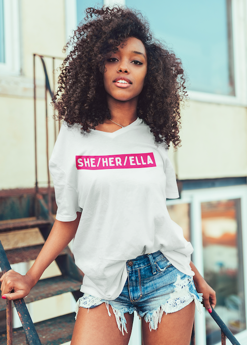 She Her Ella Latina Pronouns V Neck Shirt | Latina Gifts V Neck Unisex Jersey Short Sleeve V-Neck Tee