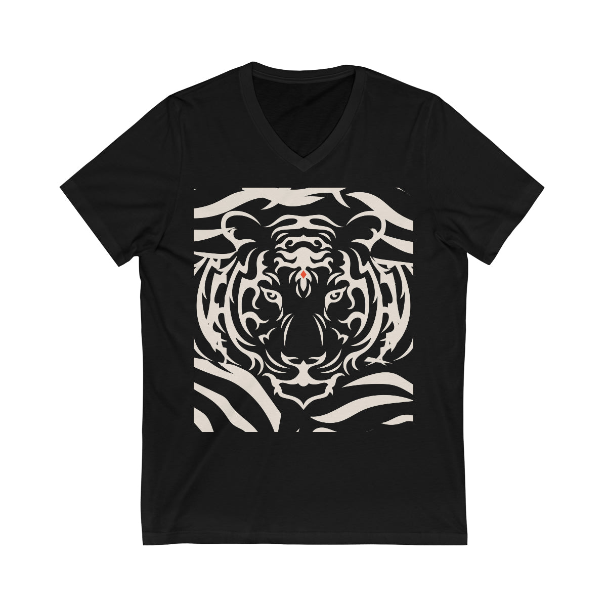 Tiger V Neck T Shirt | Tiger Spirit Animal Print Creme Classy Graphic Shirt | Unisex Jersey Short Sleeve V-Neck Tee