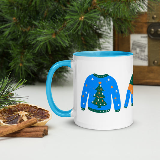 Ugly Christmas Sweater Mug Blue with Color Inside