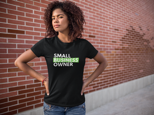 Small Business Owner Fitted Women's Tee | Black Shirt White Text | The Boyfriend Tee